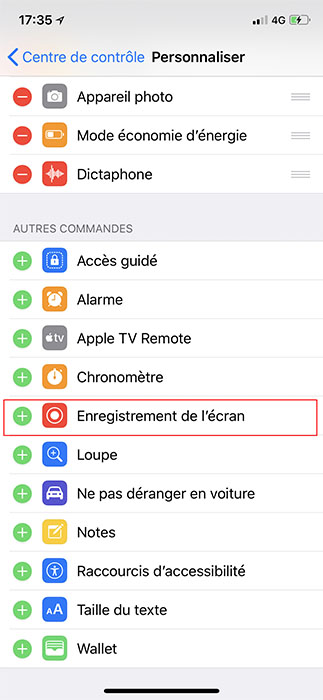 Activer enregistrement ecran iPhone