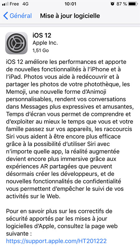 Installation iOS 12