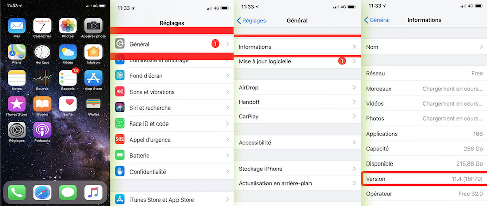 connaitre sa version ios