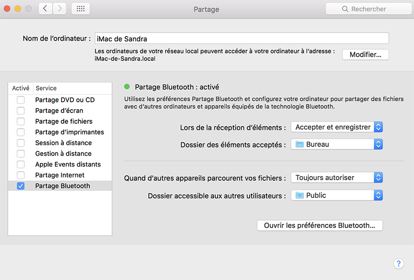 Partage Bluetooth Mac
