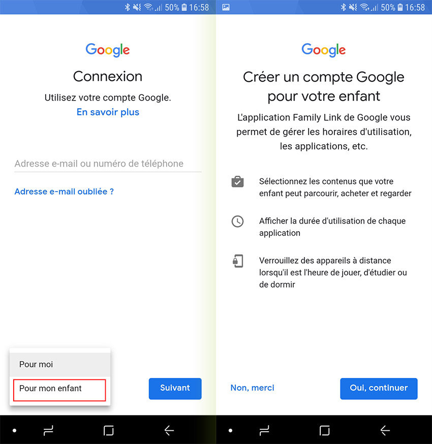 Play Store Contrôle parental