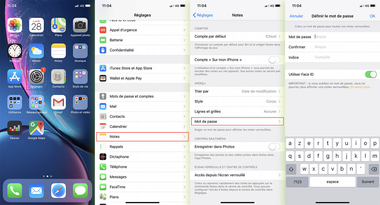 Ajouter mot de passe Notes iOS 12