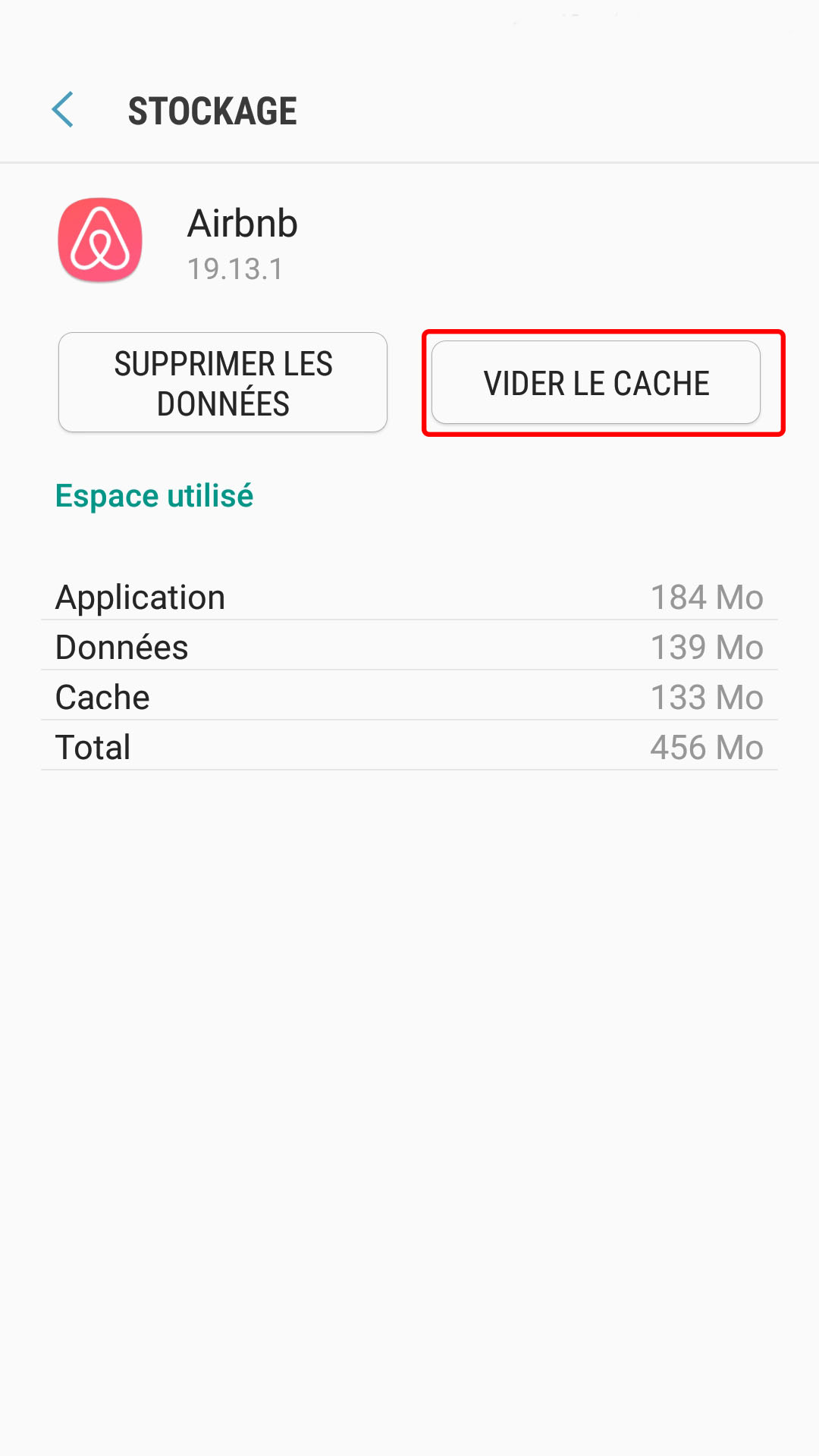 stockage vider le cache application android