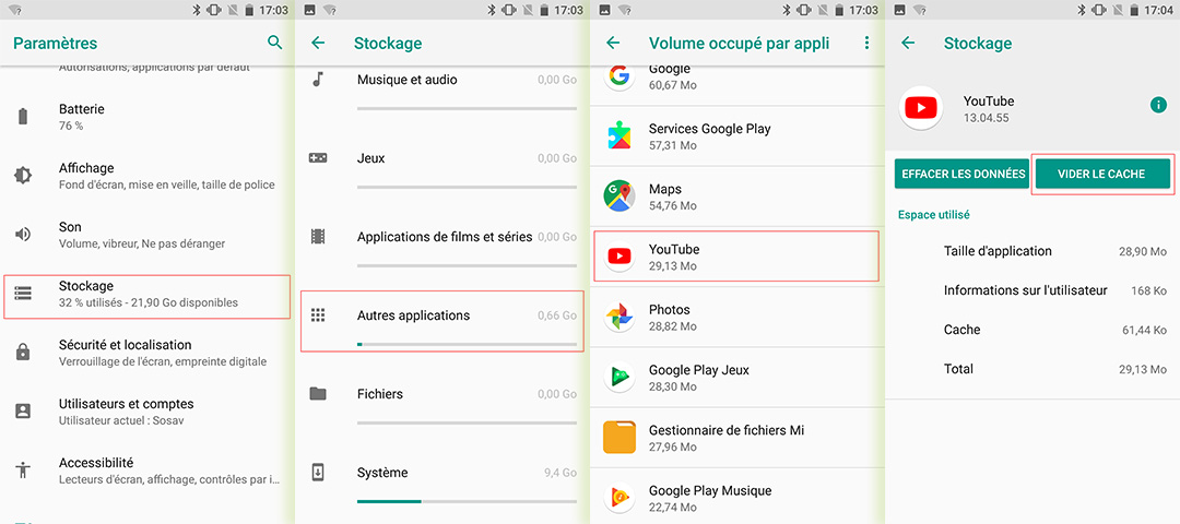 vider cache application
