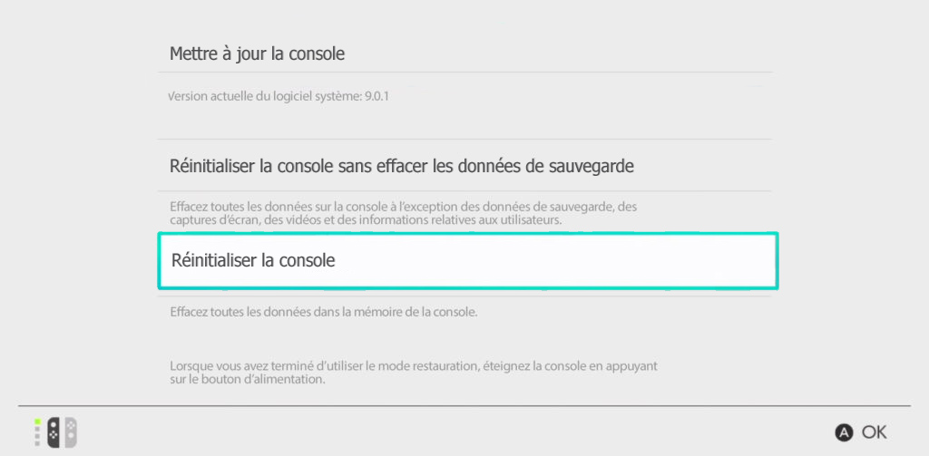 Réinitialiser sa Nintendo Switch
