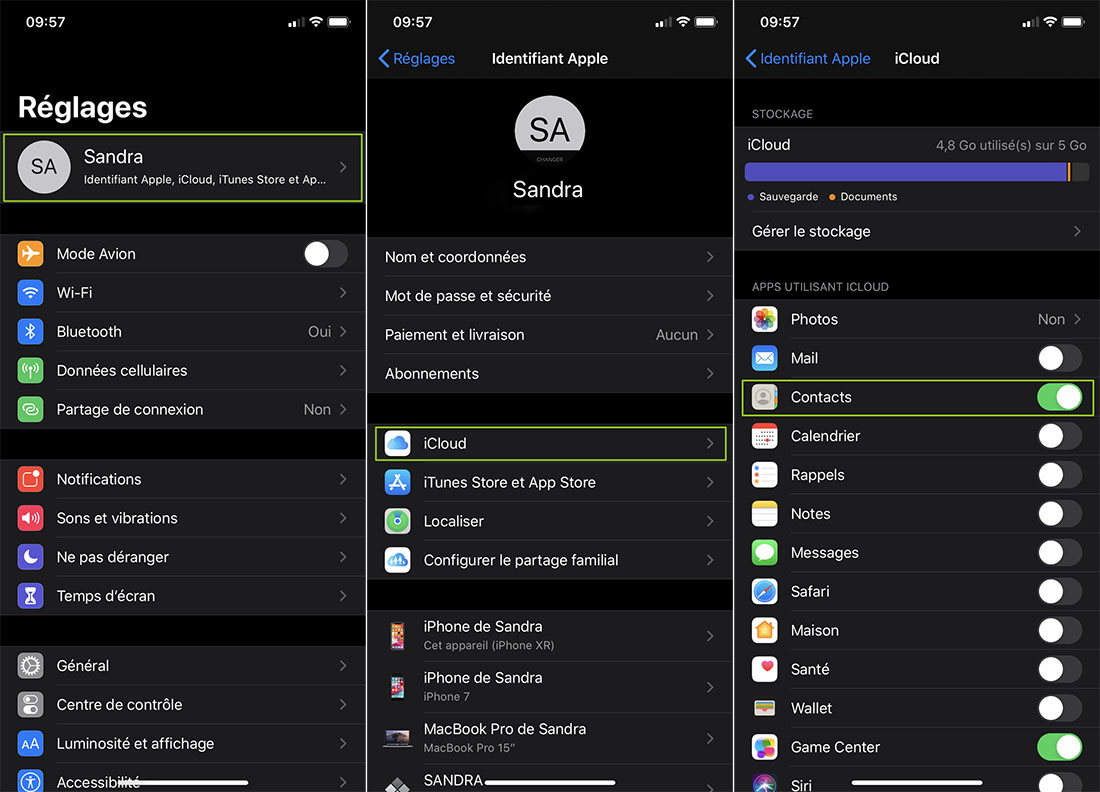 sauvegarder contact icloud