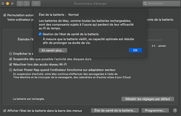 Etat de la batterie sous MacOS