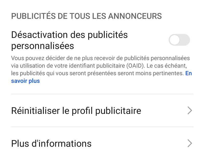 Publicité ciblées Android