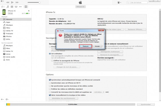 Guide photos remplacement restaurer un iphone via itunes Compétences smartphone (Etape 3 - image 2)