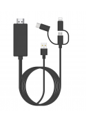 Câble HDMI 3 en 1 [Lightning + Micro USB + USB-C] 1m80