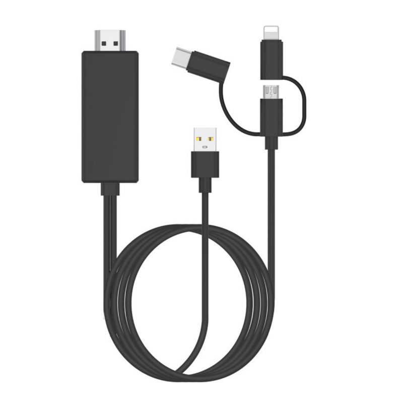 Câble HDMI 3 en 1 [Lightning + Micro USB + USB-C] 1m80