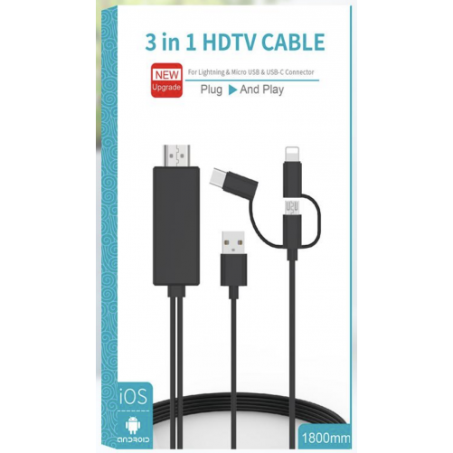 Câble HDMI 3 en 1 [Lightning + Micro USB + USB-C] 1m80