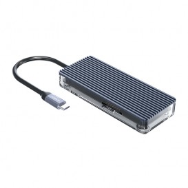 Hub USB-C 6 en 1 Transparent (USB-A / HDMI / RJ45 / carte SD)