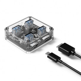 Hub 4 USB 3.0 Transparent (Modèle Carré)