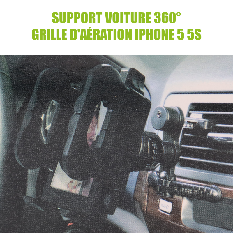 Support voiture 360° grille d'aération iPhone 5 5S