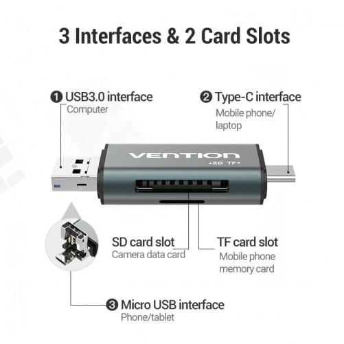 HUB adaptateur 4 ports USB 3.0 lecteur de cartes SD, TF, Micro SD, M2, MS, CF, XD photo 1