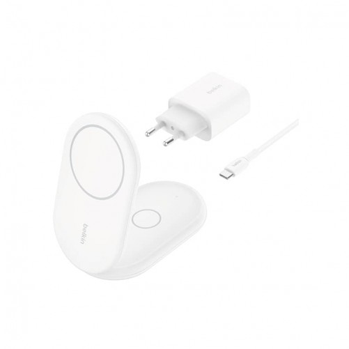 Station de charge sans fil 2 en 1 15W Qi2 blanc - Belkin photo 3