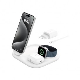 Station de charge sans fil 3 en 1 15W Qi2 blanc - Belkin photo 1