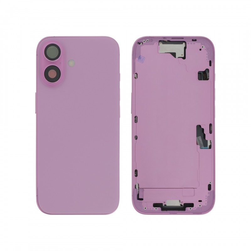 Châssis central + vitre arrière iPhone 16 - Compatible - Rose photo 1
