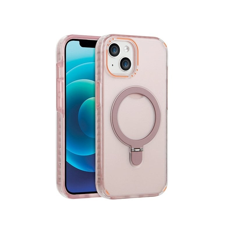 Housse pour iPhone 14 Plus avec anneau métal rotatif - Rose photo 1