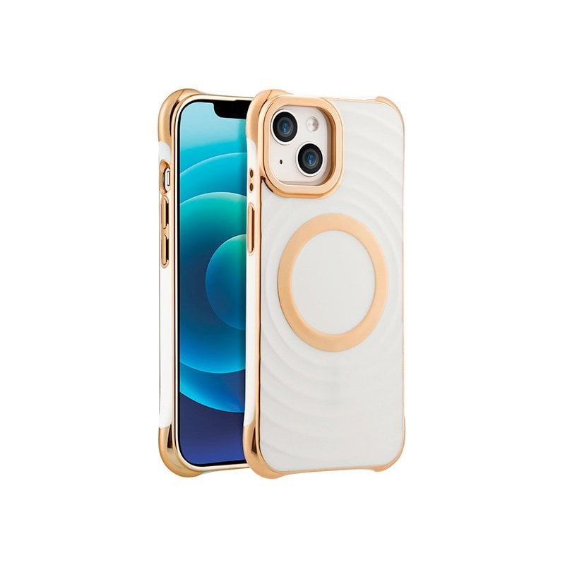 Coque cercles MagSafe iPhone 14 Pro - blanc cassé et dorée photo 1