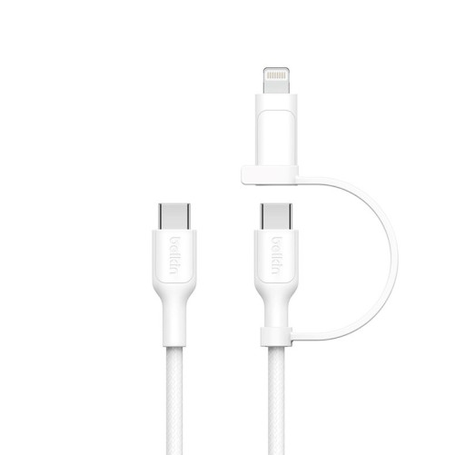 Câble Belkin 2-en-1 USB-C vers USB-C et Lightning - Blanc photo 2