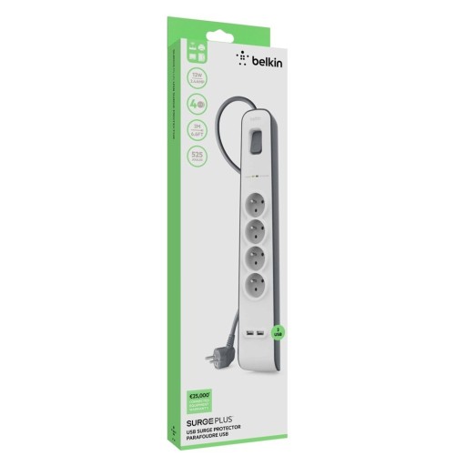 Multiprise Belkin 4 prises avec 2 USB, protection contre les surtensions photo 4