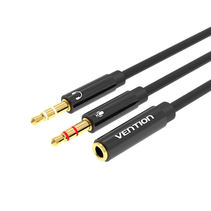 Câble adaptateur audio Vention 2 Jack 3.5mm mâle vers Jack 3.5mm femelle 4 pôles 0,6m - Noir photo 1