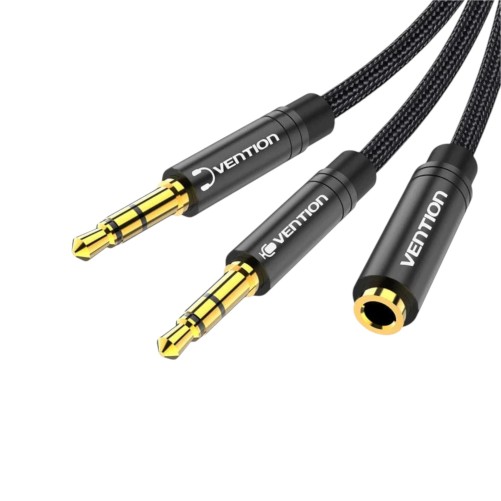 Câble Vention adaptateur audio Splitter Y Jack 3,5mm mâle 4 pôles vers 2 femelles 0,3m - Noir photo 2