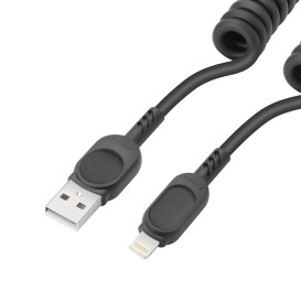 Câble USB-A vers Lightning avec cordon spirale - Noir photo 1
