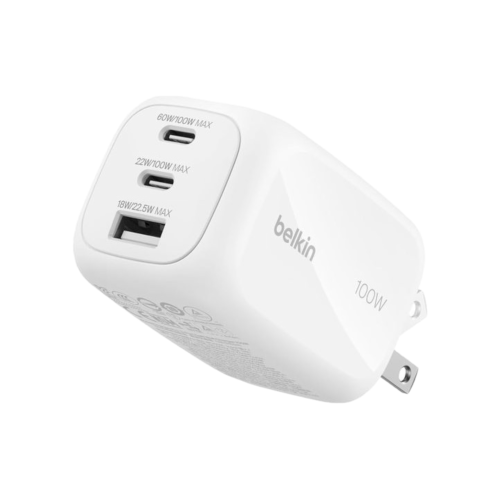 Chargeur secteur Belkin GaN 100W 3 ports adaptateur voyage - Noir photo 1