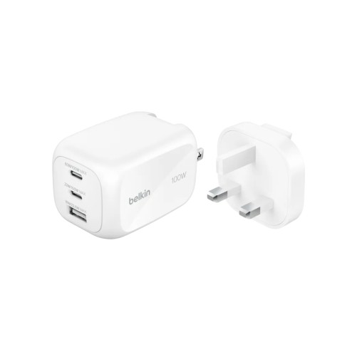 Chargeur secteur Belkin GaN 100W 3 ports adaptateur voyage - Noir photo 3