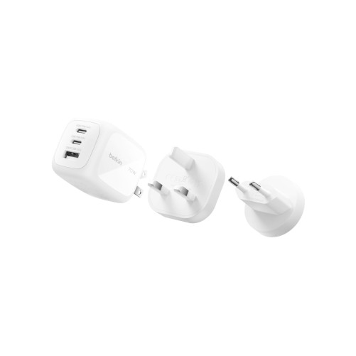 Chargeur secteur Belkin GaN 3 ports 70W avec adaptateurs voyage - Blanc photo 3