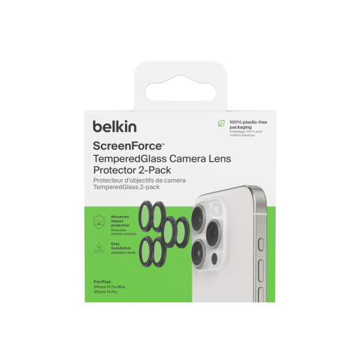 Lot de 2 verres trempés caméra arrière Belkin iPhone 15 Pro et 15 Pro Max photo 3
