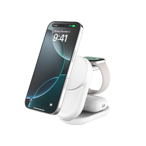 Station de recharge magnétique pliable UltraCharge 3-en-1 Belkin iPhone, Apple Watch et AirPods - Blanc photo 2