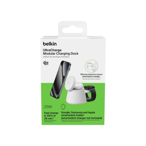 Chargeur Modulaire Qi2 25W 3-en-1 pour Smartphone, Apple Watch et Écouteurs Sans Fil - Blanc - Belkin photo 1