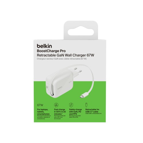 Adaptateur Secteur USB-C GaN 67W avec Câble Rétractable - Belkin photo 1