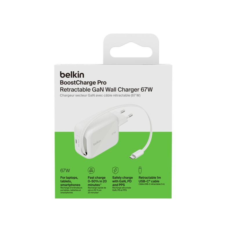 Adaptateur Secteur USB-C GaN 67W avec Câble Rétractable - Belkin photo 1