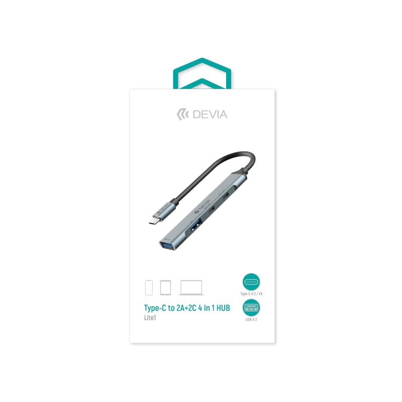 Adaptateur Hub USB-C 4-en-1 pour PC Portable - Anthracite - Devia photo 1