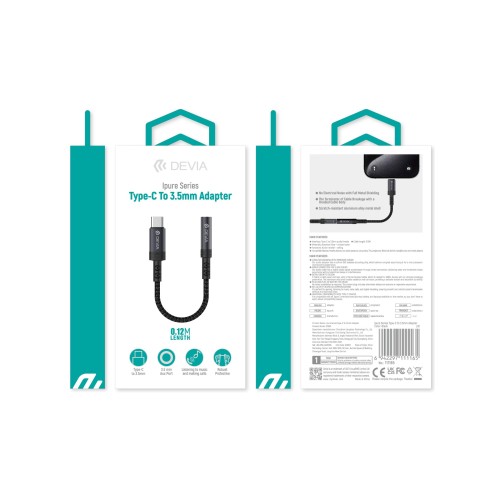 Convertisseur USB-C à Prise Jack 3.5mm pour Dispositifs USB-C - Noir - DEVIA photo 1